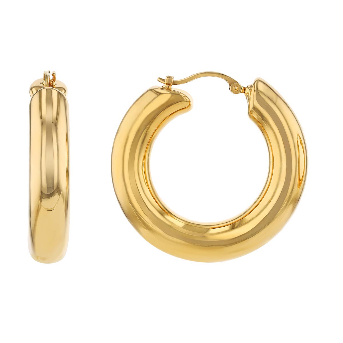 Yellow Gold Wide Tube Hoop Earrings, 6 x 30 mm